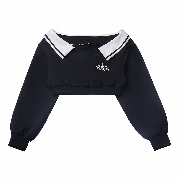 Wasteland Punk Black V-Neck Futuristic Techwear Cropped Sweatshirt