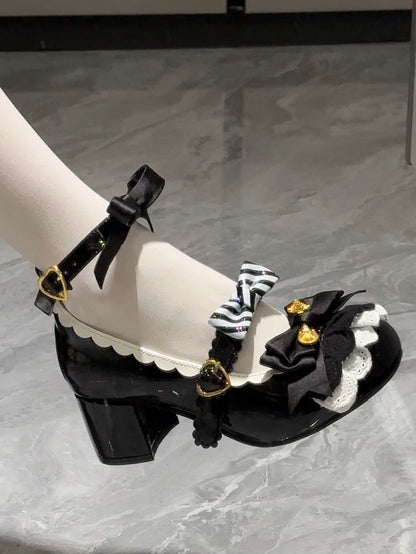 Black Spoon Decorated Bowknot Details Sweet Lolita High Block Heels