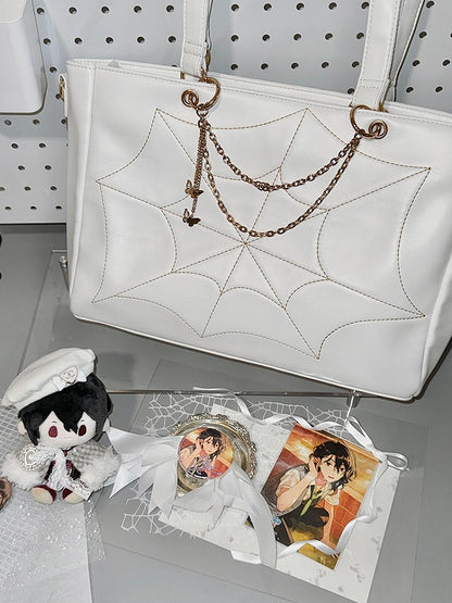 Gold Detachable Butterfly Spiderweb Detail White Ita Shoulder Bag