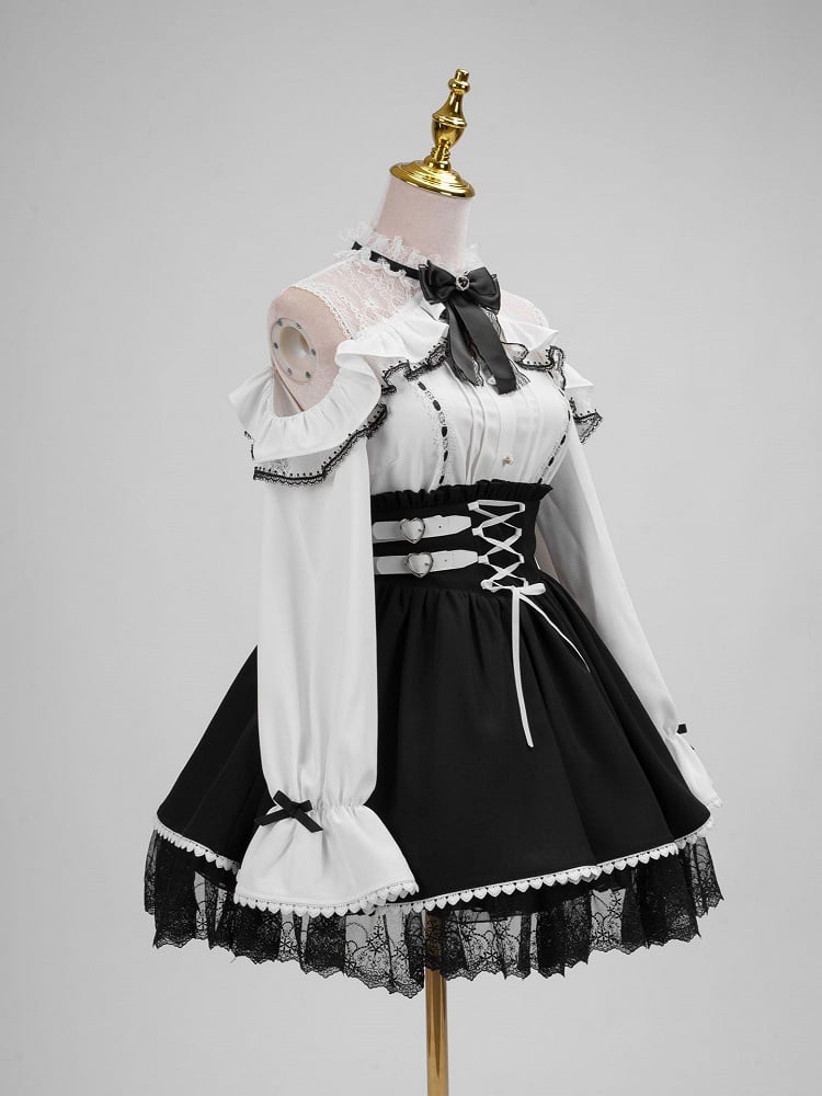 Jirai Kei Buckles and Lace-up High Waist Black Skirt US Size