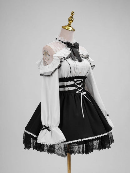 Jirai Kei Buckles and Lace-up High Waist Black Skirt US Size