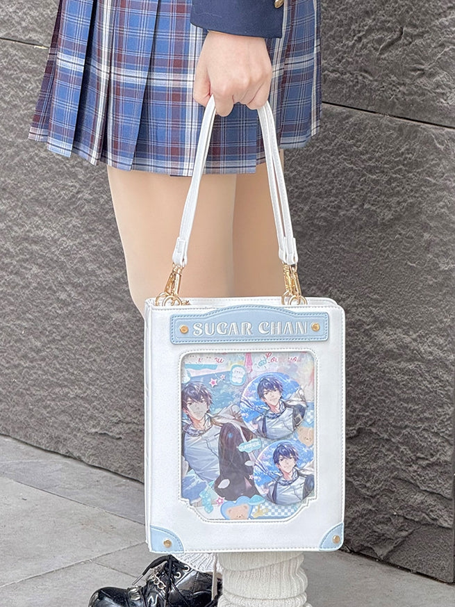 White&Blue Letter Decorated Ita Bag