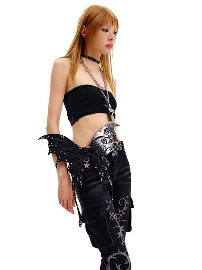 Punk Black/Silver Butterfly PU Waist Belt