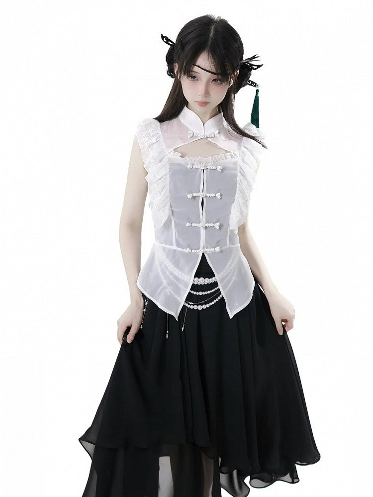 White Layered Beaded Waist Chain