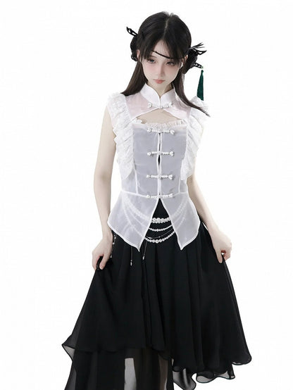 White Layered Beaded Waist Chain