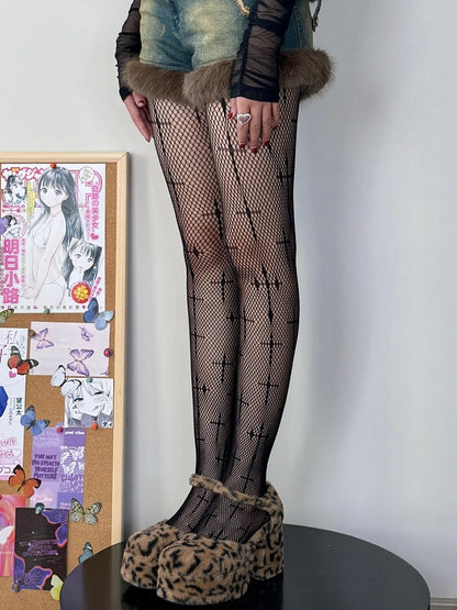 Black/White Gothic Cross Pattern Tights