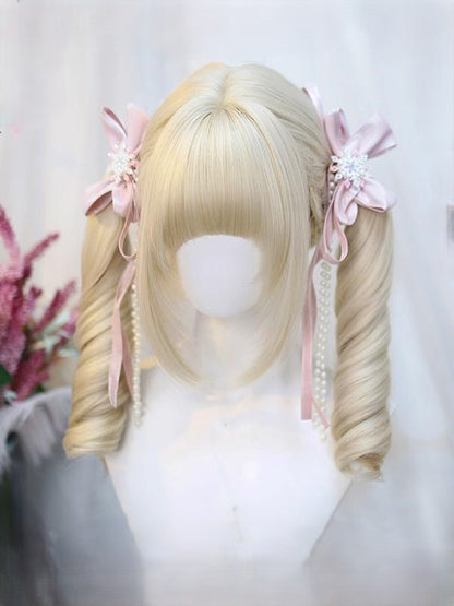 Light Blonde 55-60CM Medium Curly Wig With Bangs