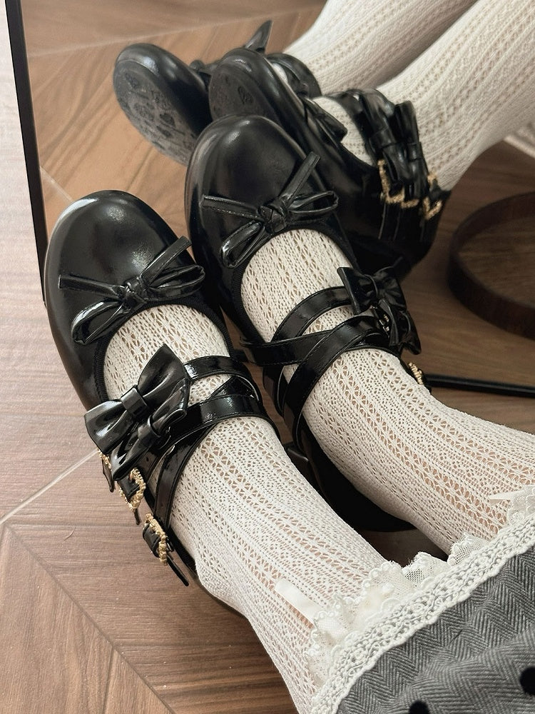 Black Bow at Top Crisscross Design Lolita Shoes Detachable Bowknots