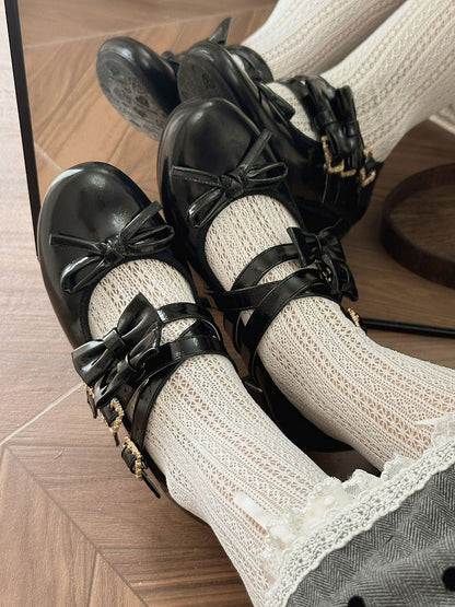 Black Bow at Top Crisscross Design Lolita Shoes Detachable Bowknots