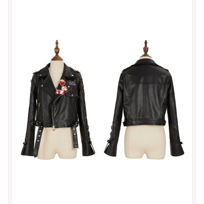 Black Letters Embroidery PU Jacket