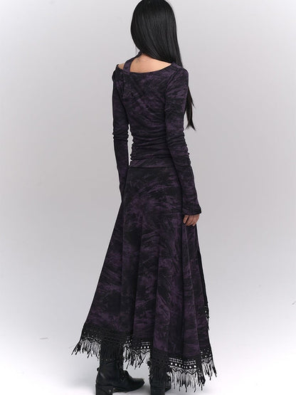 Wasteland Punk Purple Asymmetrical Tassel Hem Side-Slit  Dress