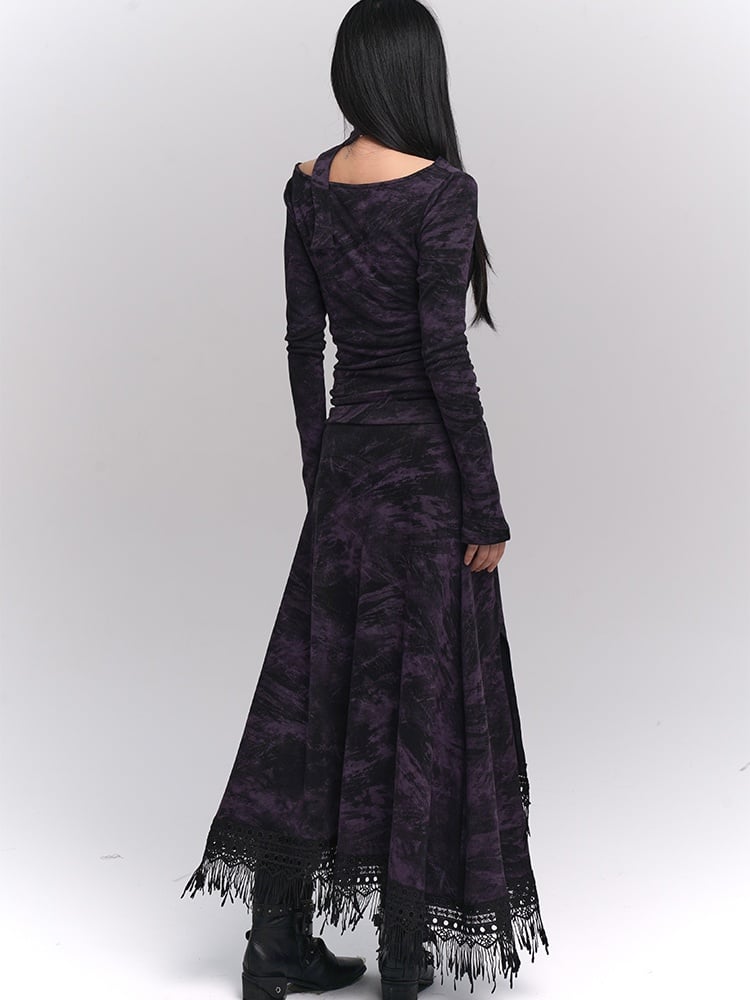 Wasteland Punk Purple Asymmetrical Tassel Hem Side-Slit  Dress