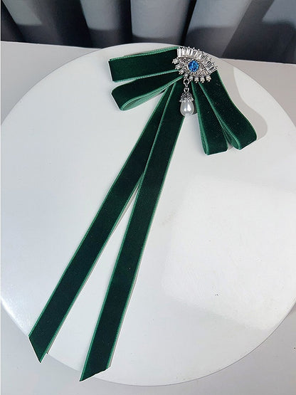 Black/Red/Green Preppy Style Beaded Charm Rhinestone Demon Eye Design Bow Tie