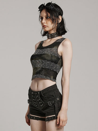 Black and Green Punk Daily Striped Vest