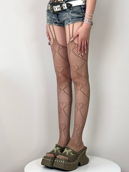5 Color Options Gyaru Fashion Heart Details Diamond Pattern Suspender Stockings