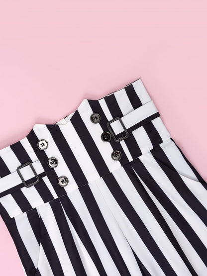 Ouji Fashion Clown Vibes Corset Belt High Waist Black and White Striped Pants