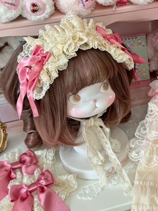 Beige&Pink Bowknot Details Ruffled Hairband