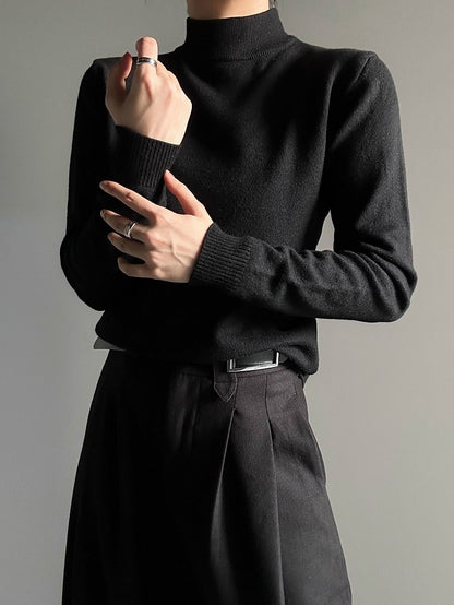 Ouji Lolita Black Unisex Slim Fit Long-Sleeve Turtleneck Sweater