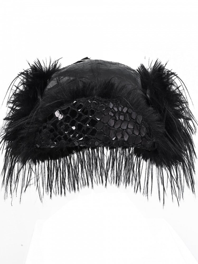 Black Gothic Snake Skin Design Shaggy Winter Hat