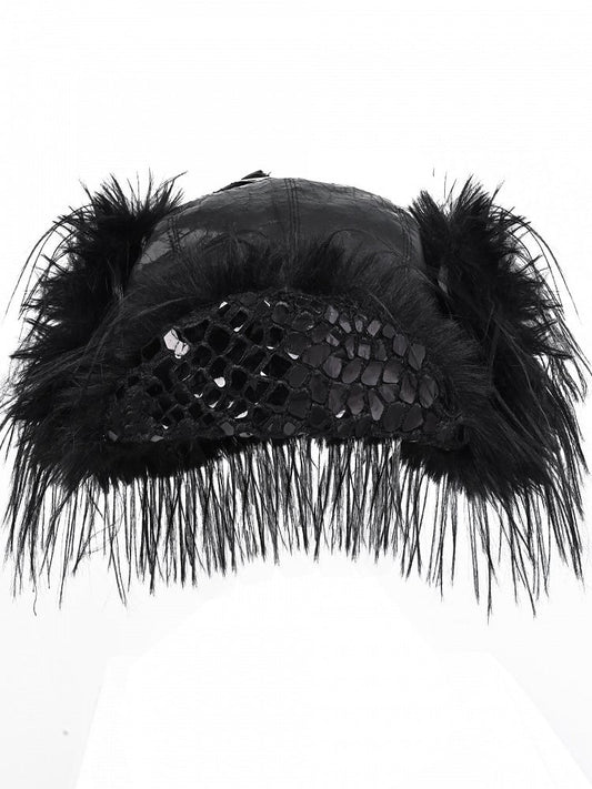 Black Gothic Snake Skin Design Shaggy Winter Hat