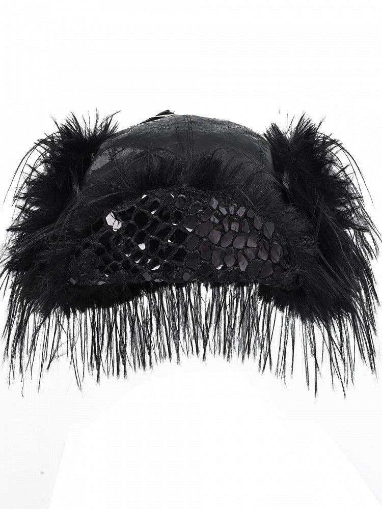 Black Gothic Snake Skin Design Shaggy Winter Hat