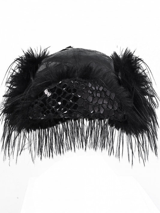 Black Gothic Snake Skin Design Shaggy Winter Hat