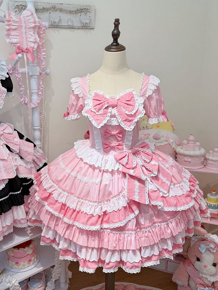 Pink Sweet Bow Accents Short Sleeves Dress Lolita One Piece