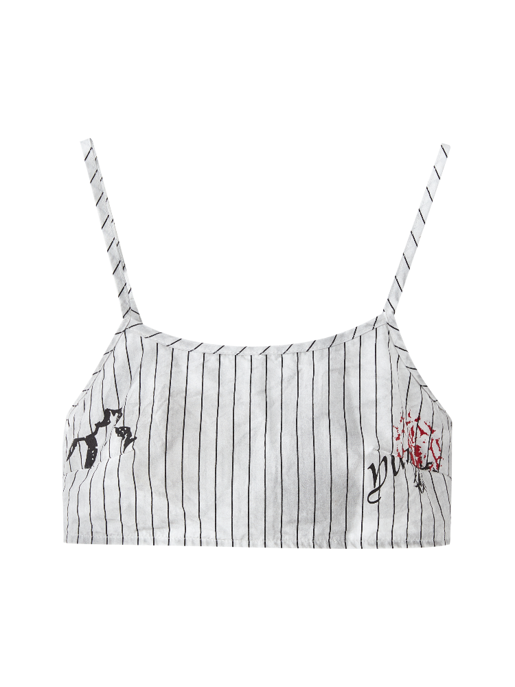 Black & White Stripes Graffiti Distressed Cropped Cami Top
