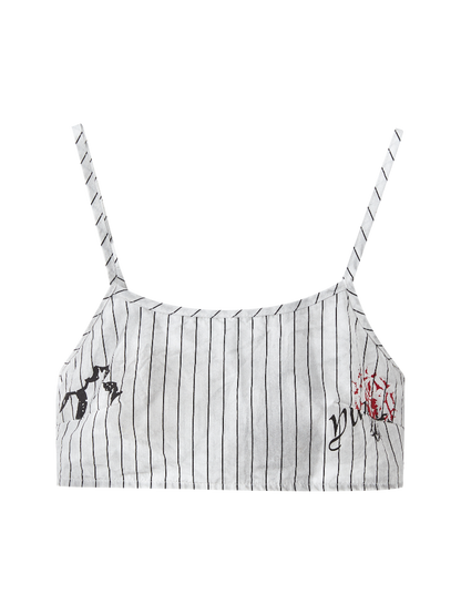 Black & White Stripes Graffiti Distressed Cropped Cami Top