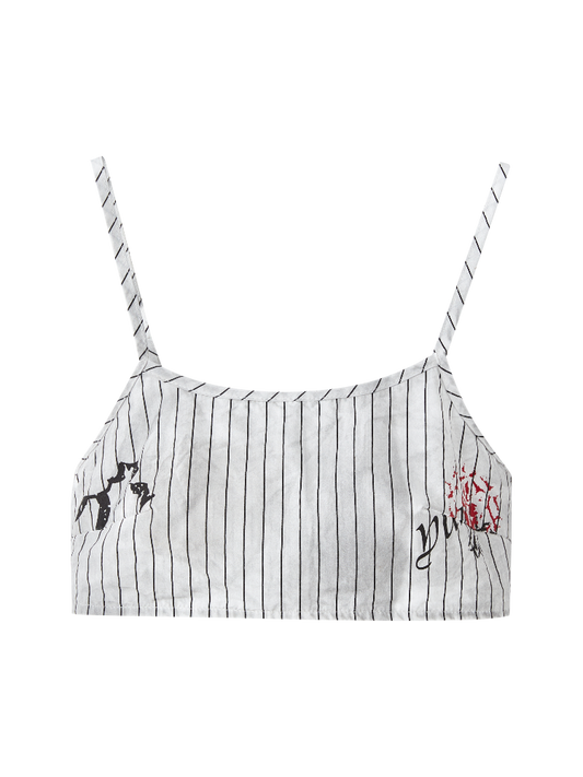 Black & White Stripes Graffiti Distressed Cropped Cami Top