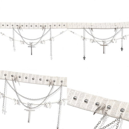 White Punk Stud Cross Pendants Choker