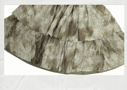 Halter Neck Light Green Basque Waist Forest Fairy Tie-dyed Dress