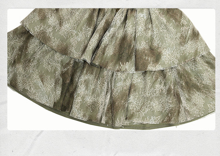 Halter Neck Light Green Basque Waist Forest Fairy Tie-dyed Dress