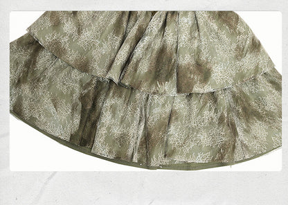 Halter Neck Light Green Basque Waist Forest Fairy Tie-dyed Dress