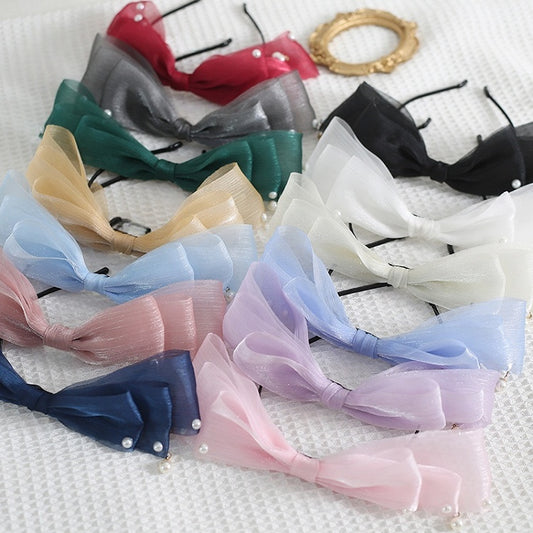 13 Colors Cute Lolita Pearlescent Gauze Bowknot KC with Bead Decorations