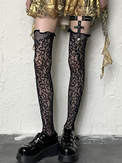 Black Y2K Vine Hollow-out Overknee Stockings