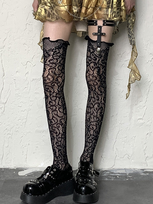 Black Y2K Vine Hollow-out Overknee Stockings