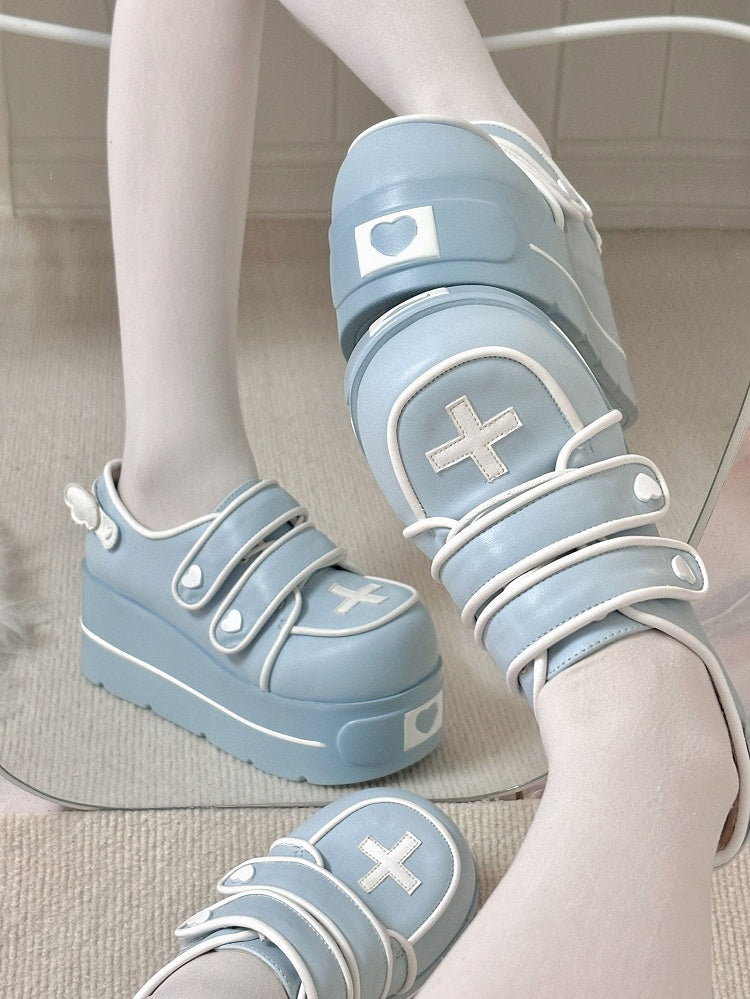 Tenshi Kaiwai Light Blue Yami Kawaii Cross Design Platform Shoes