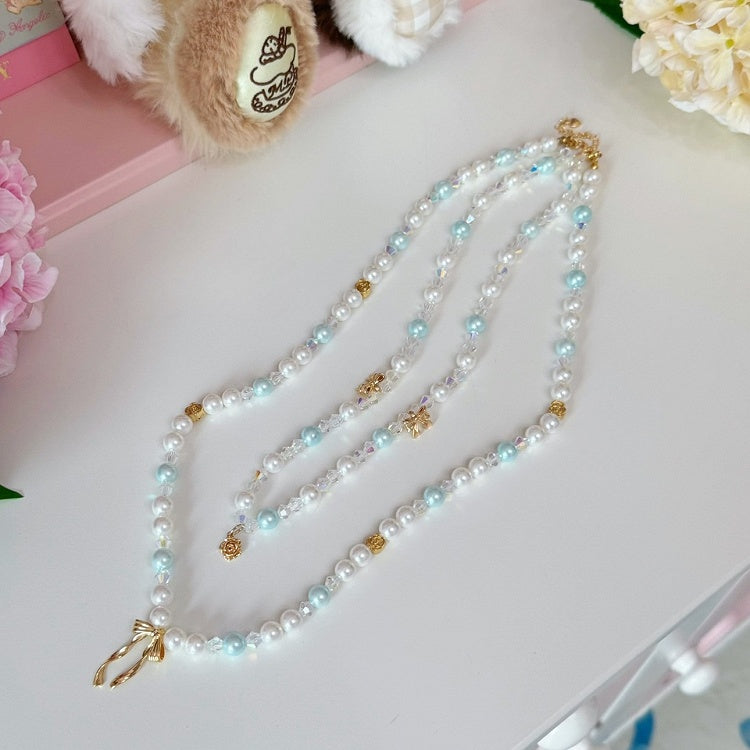 Pink/Blue Bowknot And Floral Pendant Beaded Necklace