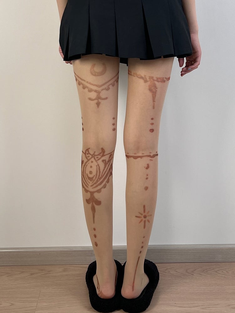 Nude Y2K Tattoo Print Design Tights