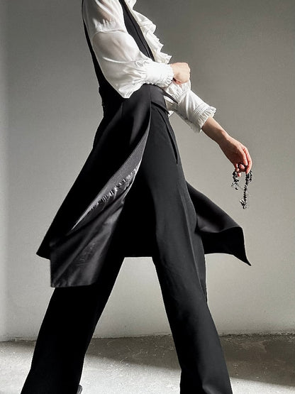 Ouji Lolita Black Tailcoat Vest with Peaked Lapel & Triangular Back Slit