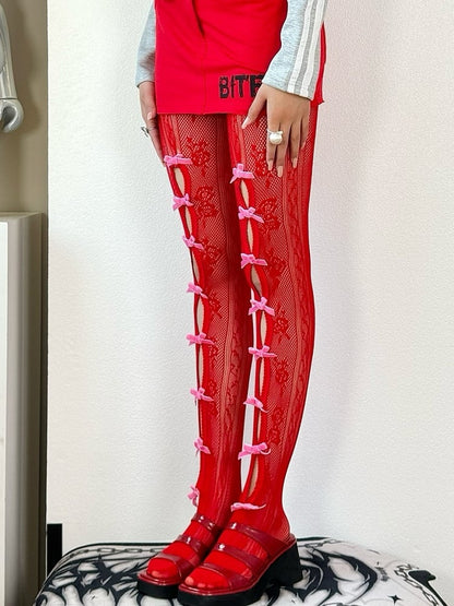 4 Color Options Y2K Bowknot Details Cut-out Design Tights
