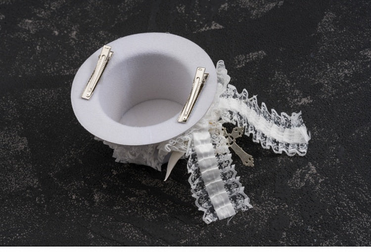 White Gothic Bat Wing Skeleton Cross Lace Trim Hat Hairclip