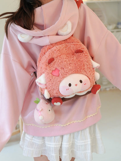 Pink Heart Design Cute Plush Lamb Backpack Middle/Large Size