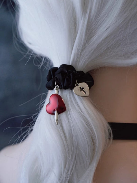 Black Gothic Heart Charms Scrunchie