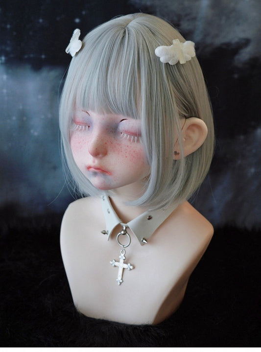 White Gothic Handmade Angel Wing Cross Hairclips