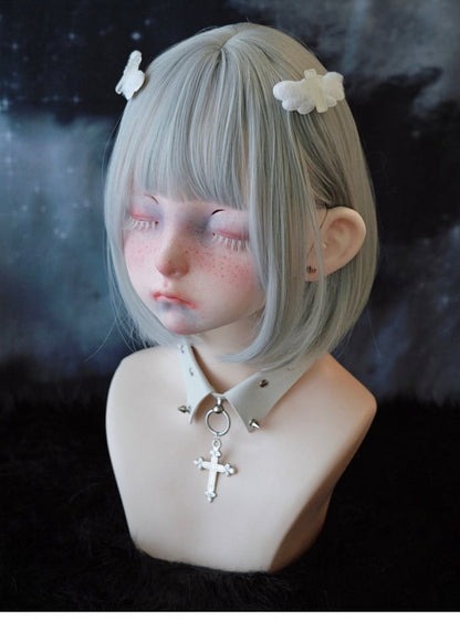 White Gothic Handmade Angel Wing Cross Hairclips
