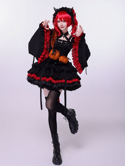 Fan Art Fashion Miss Devil Black Dress with Pumpkins Crossbody Full Set