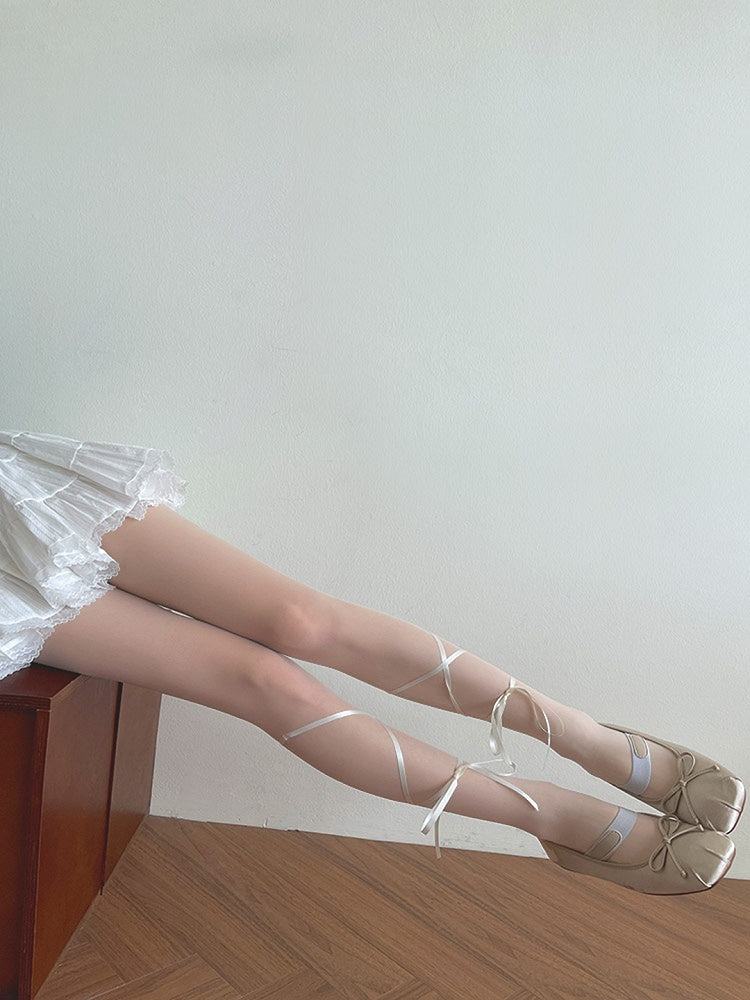 White Self-tie Straps Semi-sheer Lolita Tights