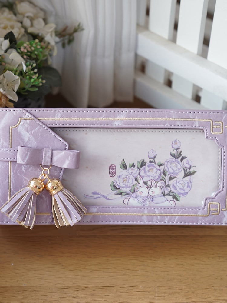 Purple PU Floral Pattern Cheongsam Style Ita Bag With Bow & Fringe Accent